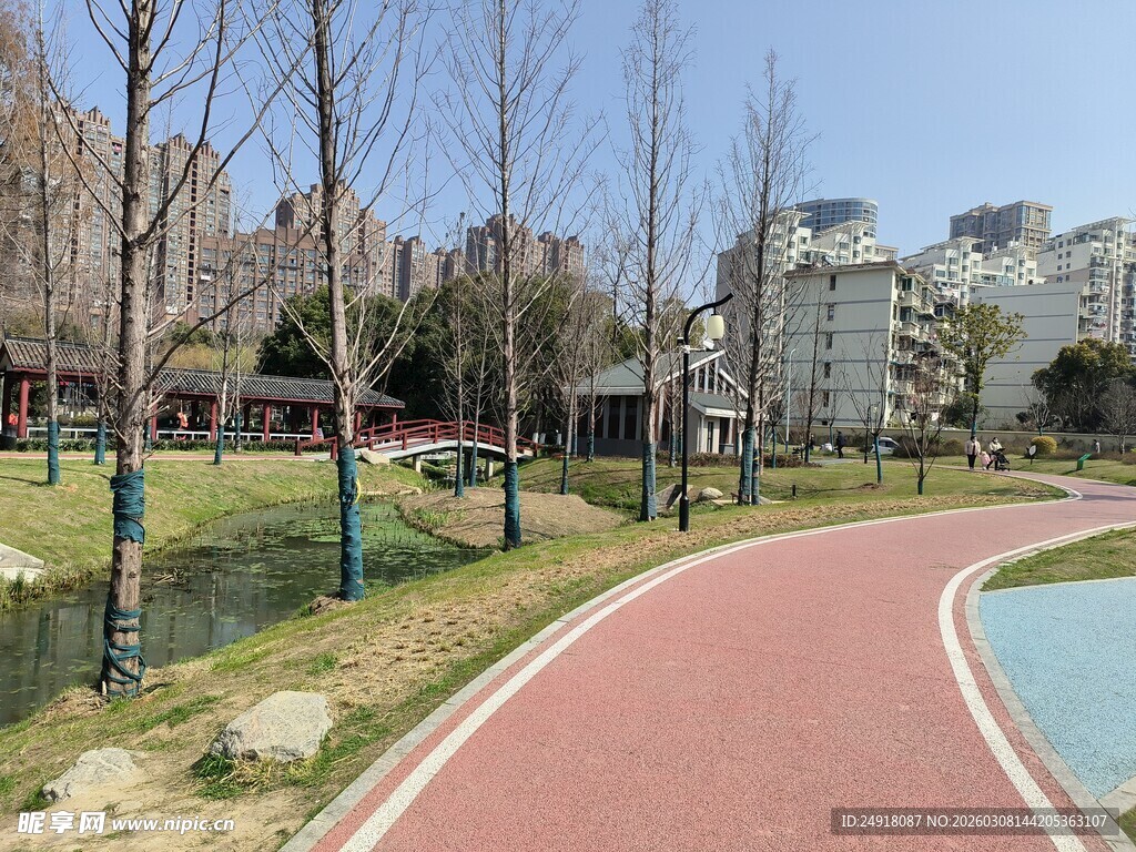 城市公园彩色步道风景