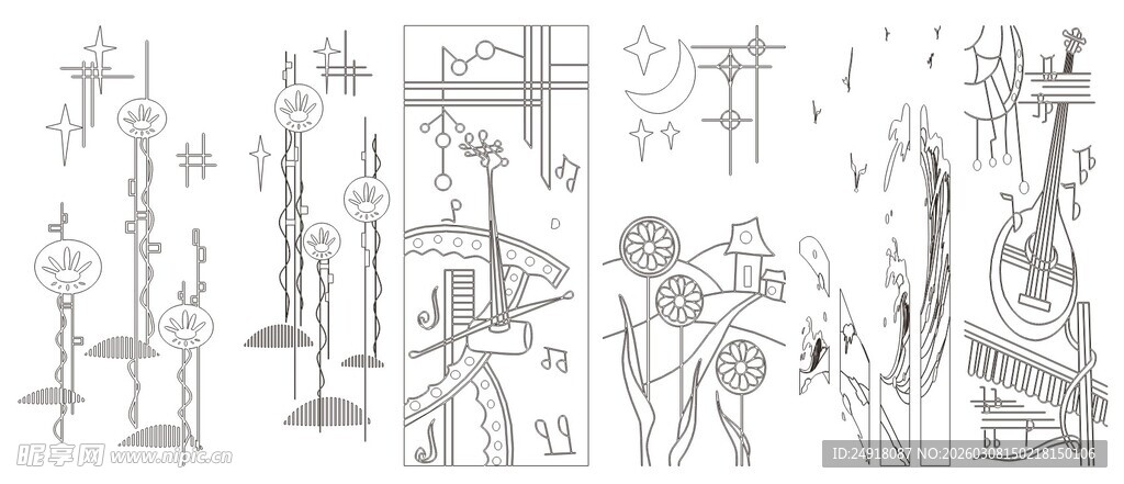 手绘场景草图线条