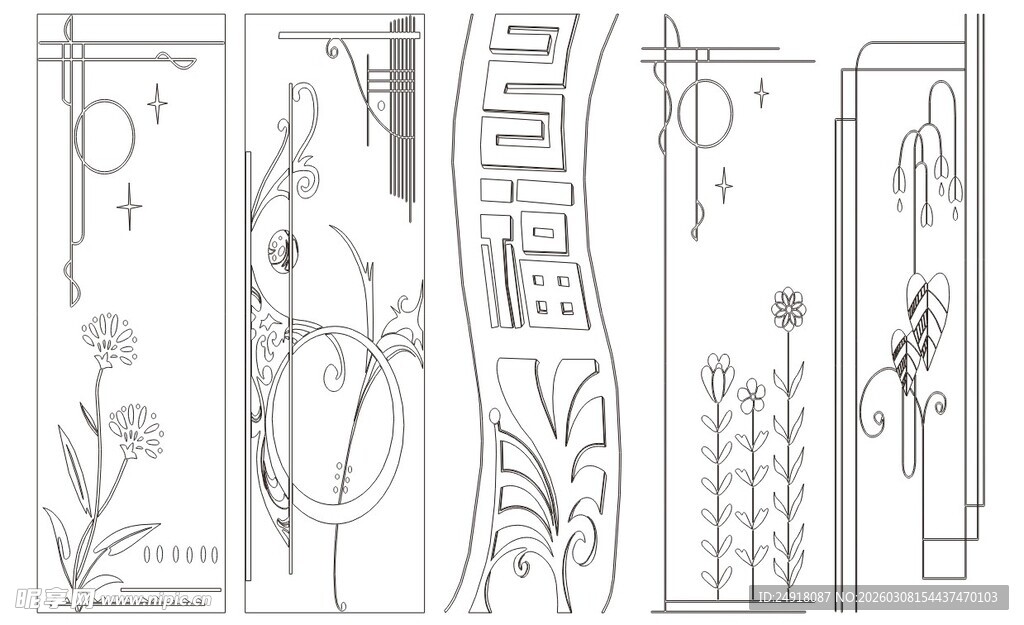 简约植物图案门饰设计图