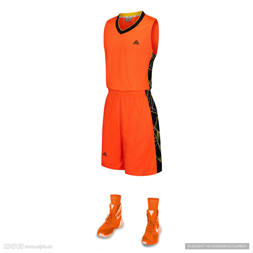 橙色篮球运动套装及鞋