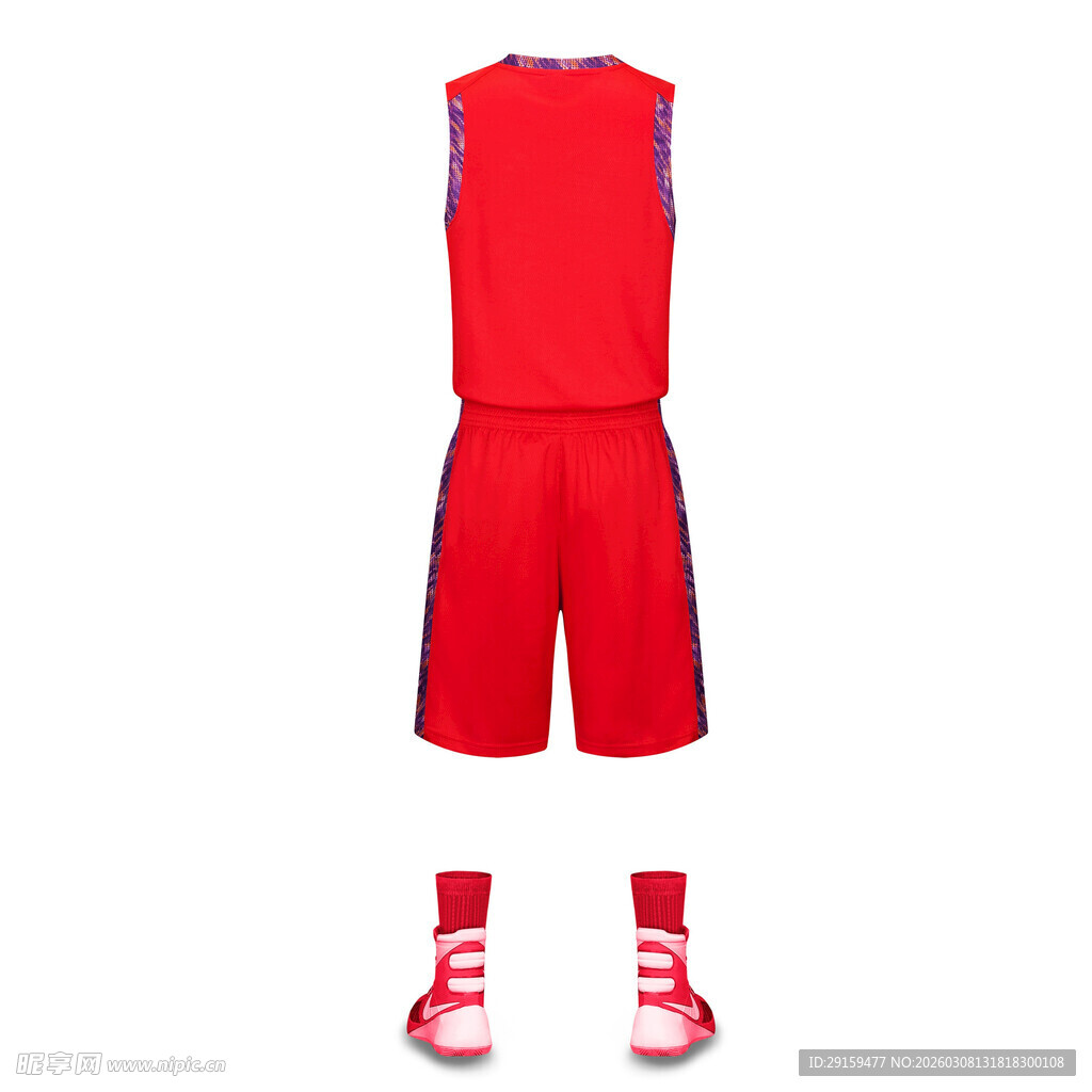 红色篮球运动套装及鞋袜