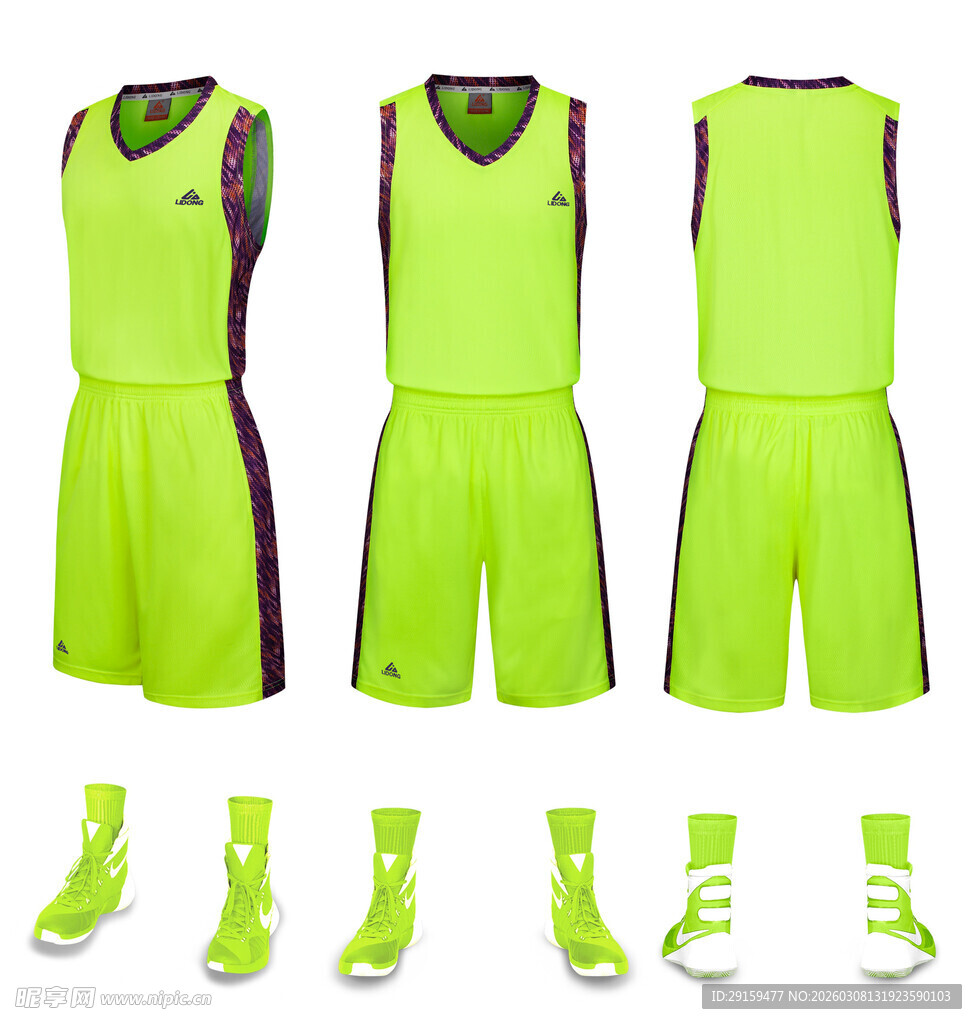 荧光绿篮球运动套装展示