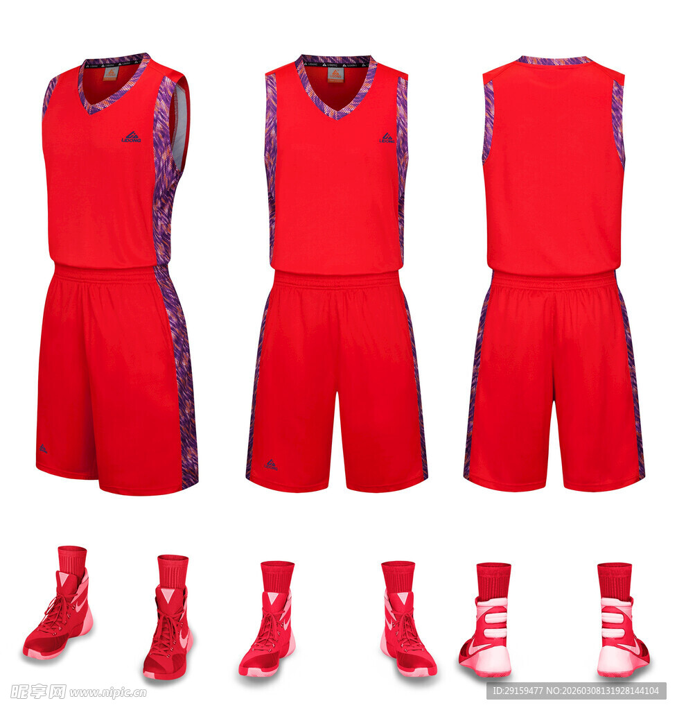 红色篮球运动套装及球鞋