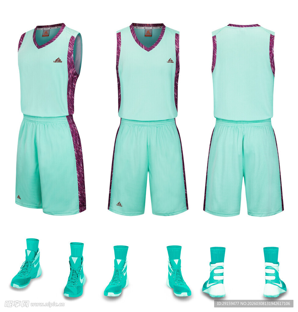 薄荷绿篮球服套装及配饰