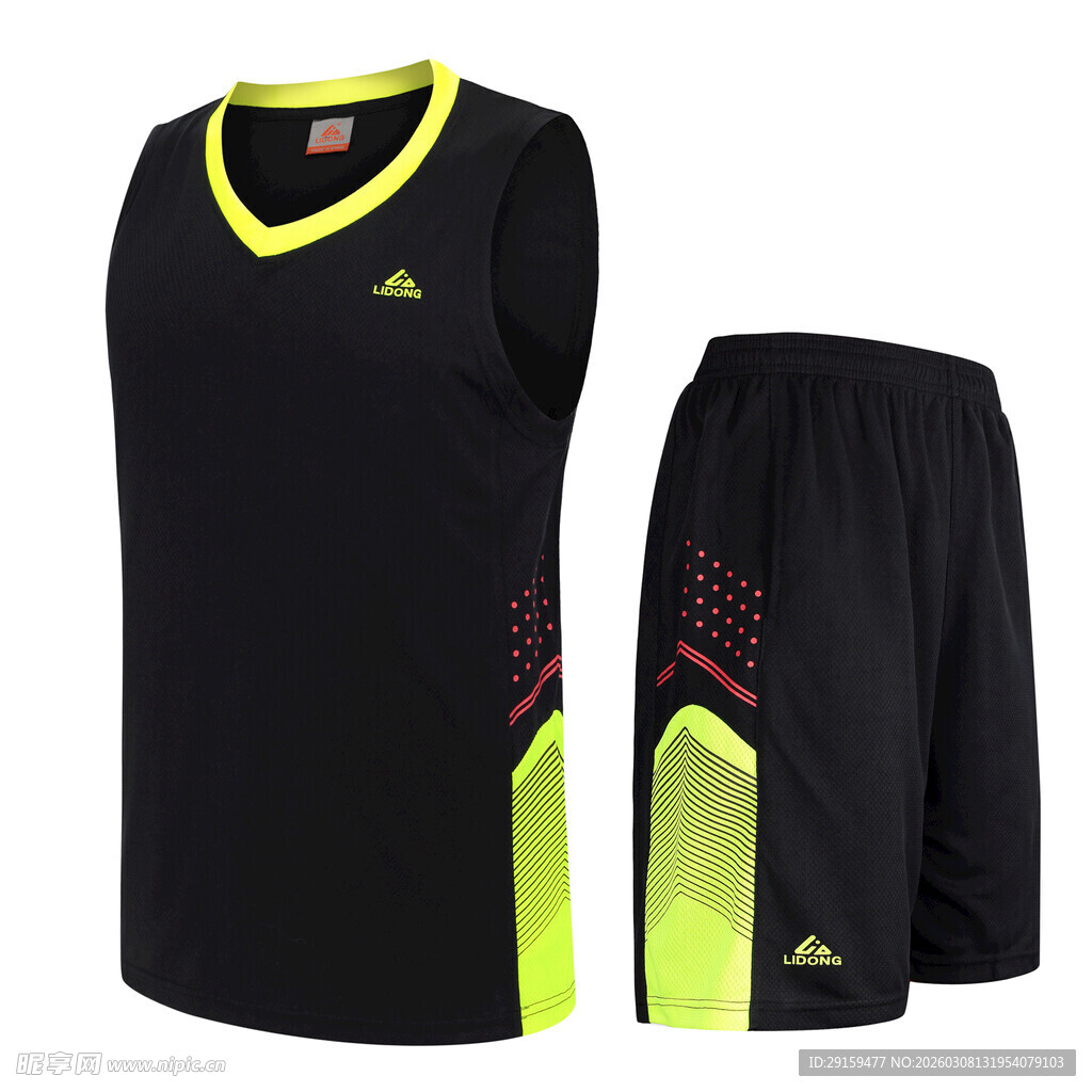 黑色黄边运动背心短裤套装