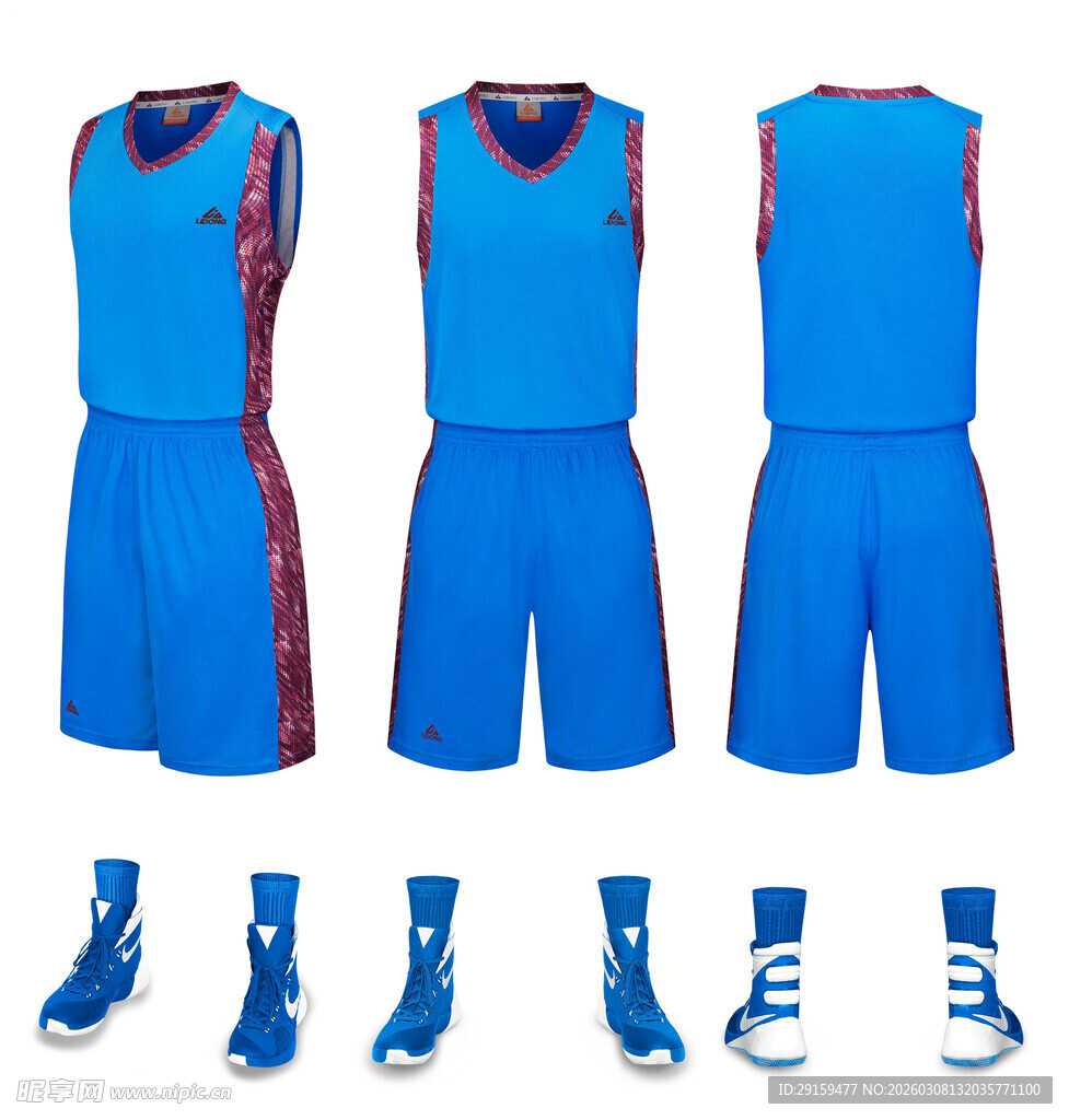 蓝色篮球运动套装及鞋