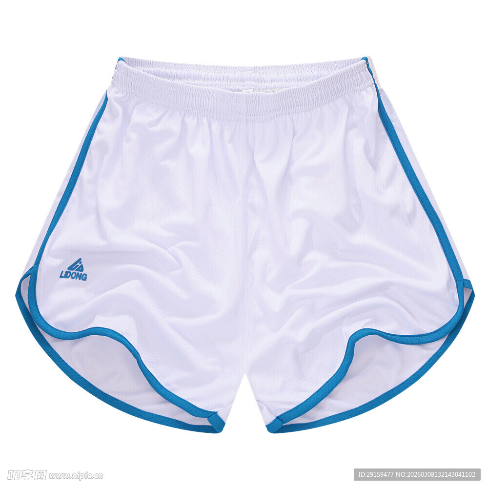 白色侧边蓝条纹运动短裤