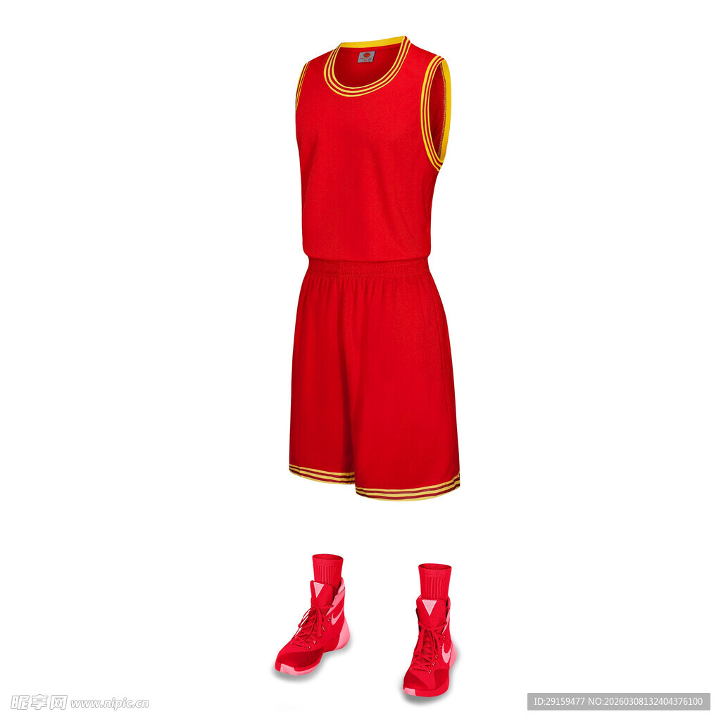 红色篮球运动套装及鞋