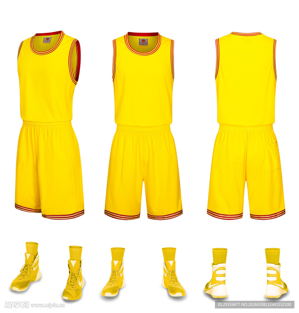 黄色篮球运动套装及鞋袜