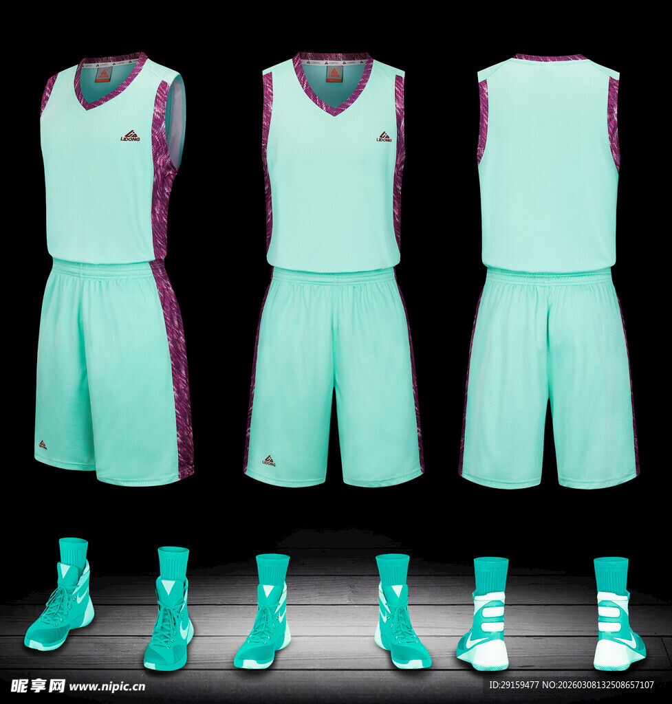薄荷绿篮球运动套装展示