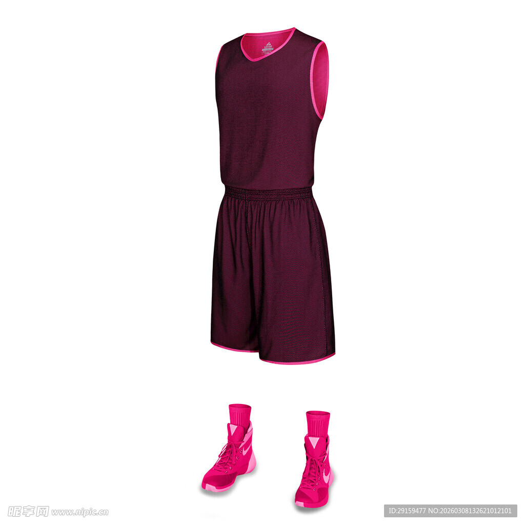 酒红色无袖裙装搭配粉色鞋