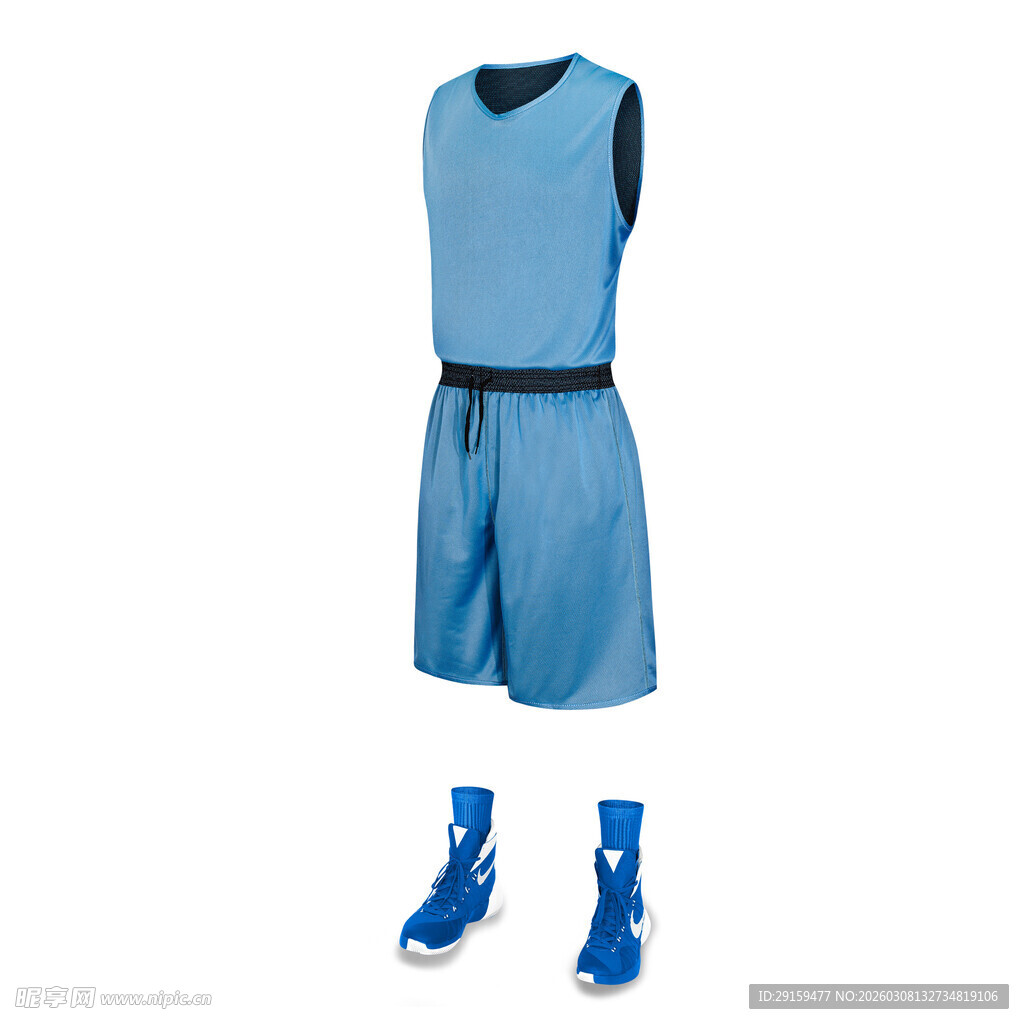 蓝色篮球运动套装及鞋
