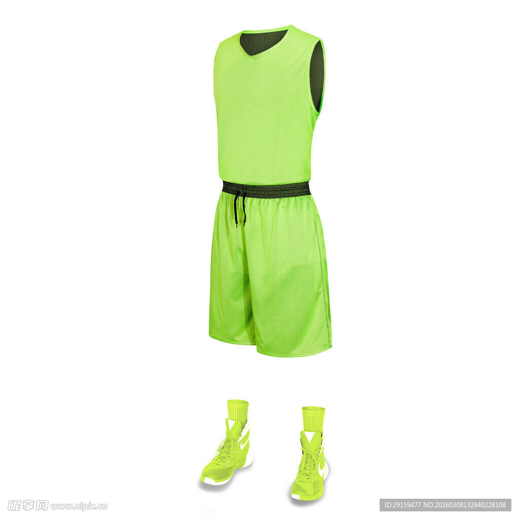 亮绿色篮球运动套装及鞋