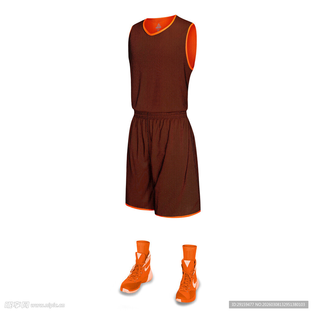 棕色篮球套装及橙色球鞋