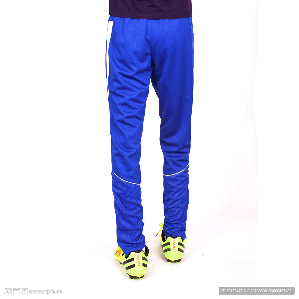蓝色运动长裤背影展示
