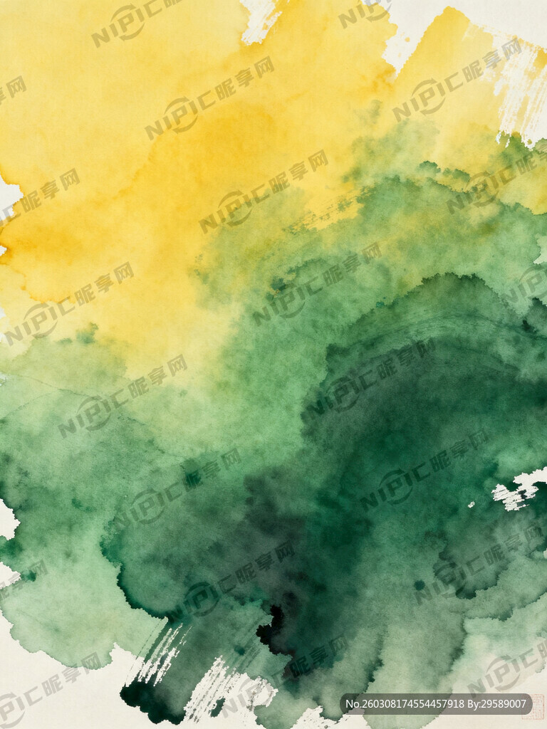 水墨画 水彩笔触 纯色背景