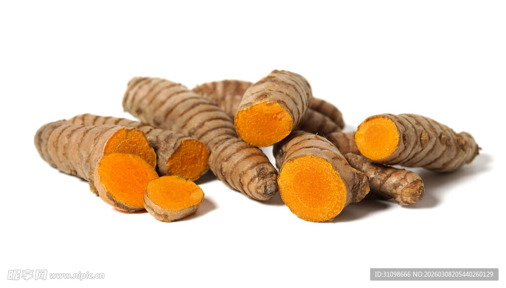 新鲜姜黄根茎特写