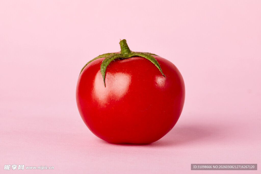 粉红背景上的鲜红番茄