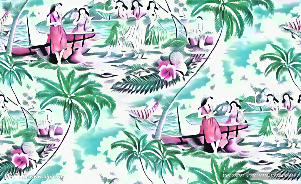 热带风情花卉植物图案