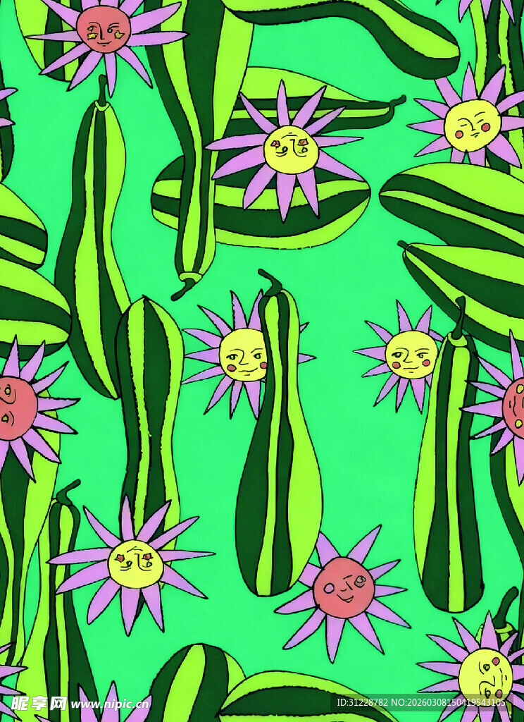 绿色仙人掌花卉图案设计