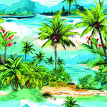 热带海岛风光水彩画