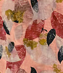 粉色底树叶花卉图案布料