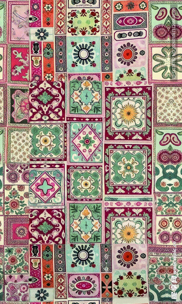 多彩几何图案拼接织物