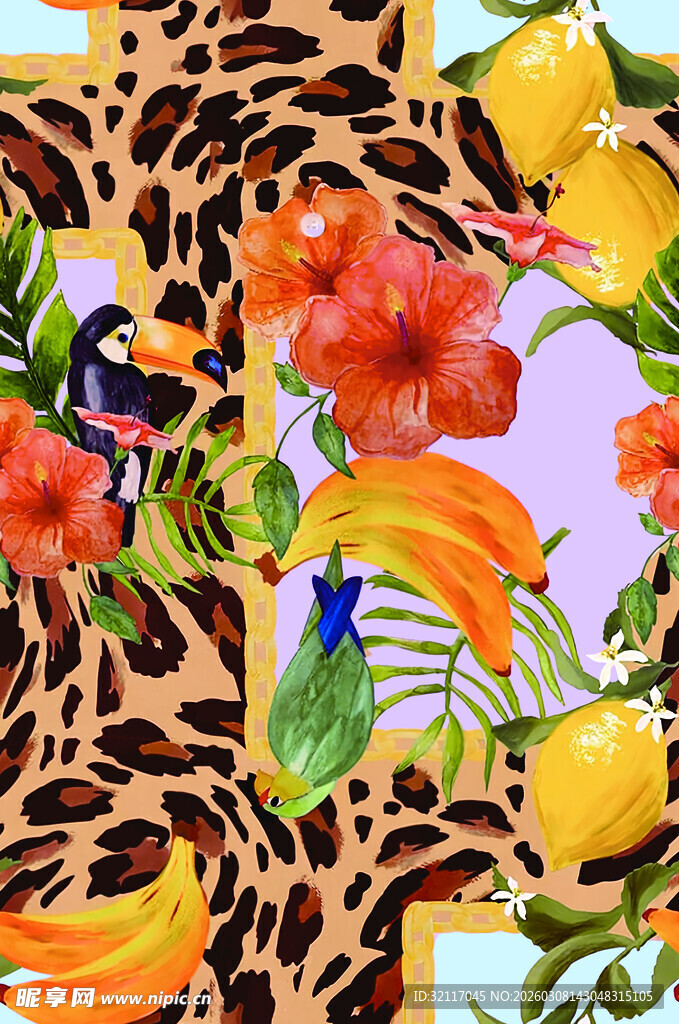 豹纹花卉热带风图案设计