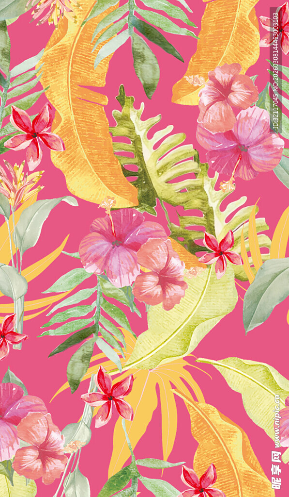 热带花卉植物图案背景