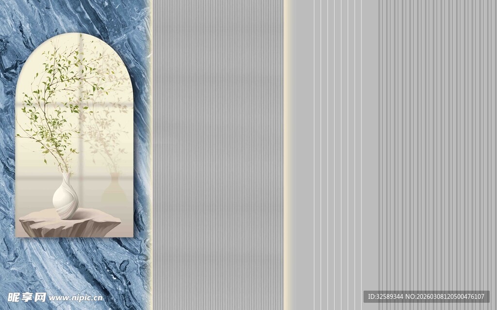 简约拱门装饰与蓝色背景墙