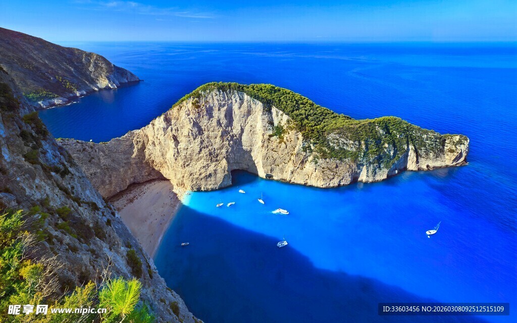 希腊扎金索斯沉船湾美景