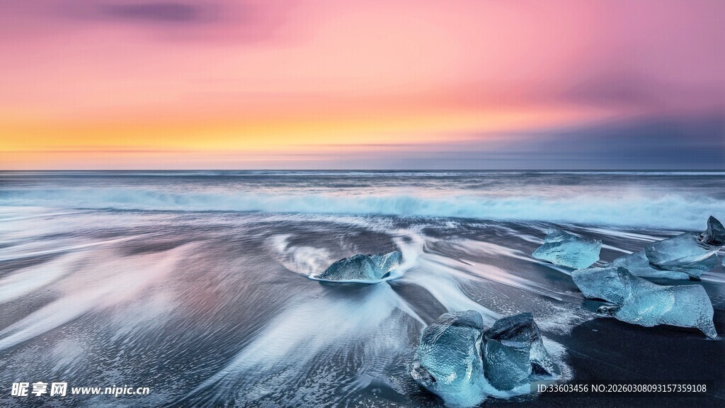 梦幻冰岛海滩冰川美景