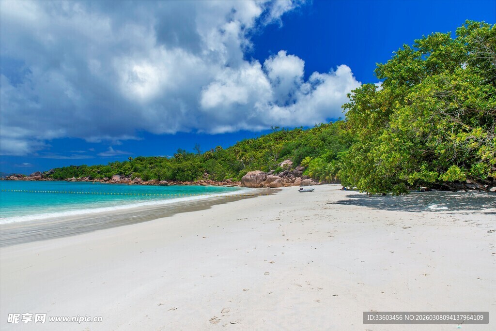美丽海滩与葱郁山林景观