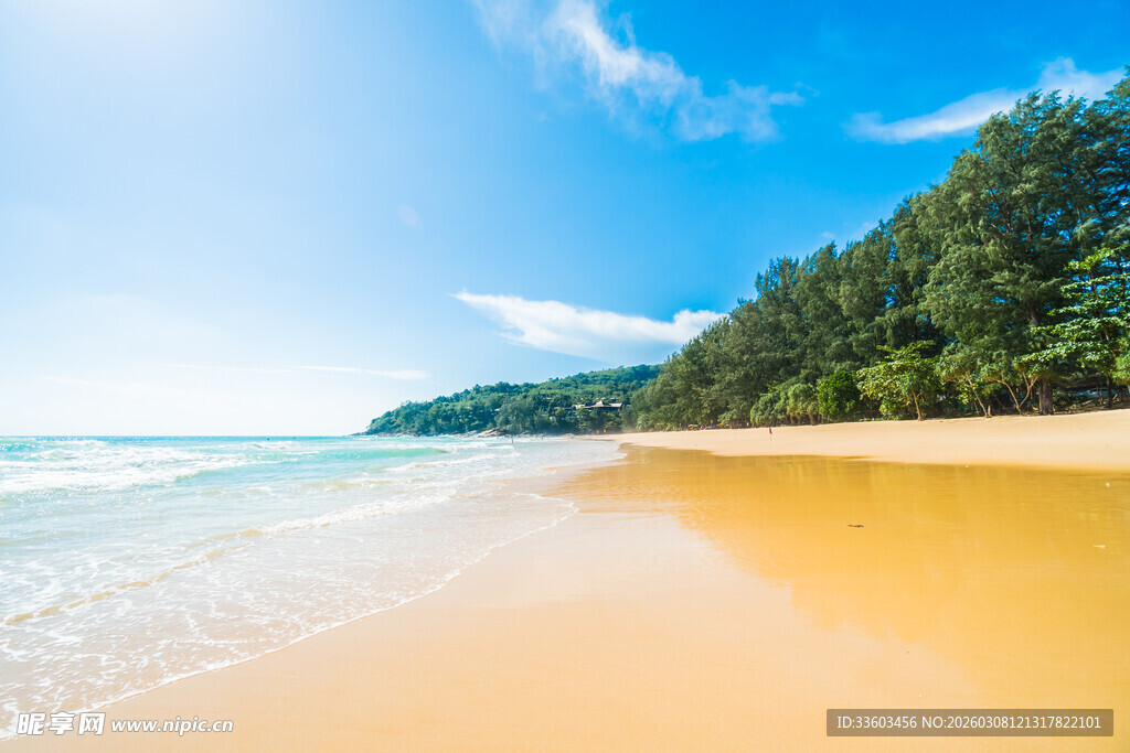 美丽金黄沙滩与碧海蓝天