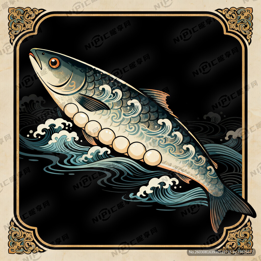 鳗鱼鱼丸 国潮风格  黑色底色