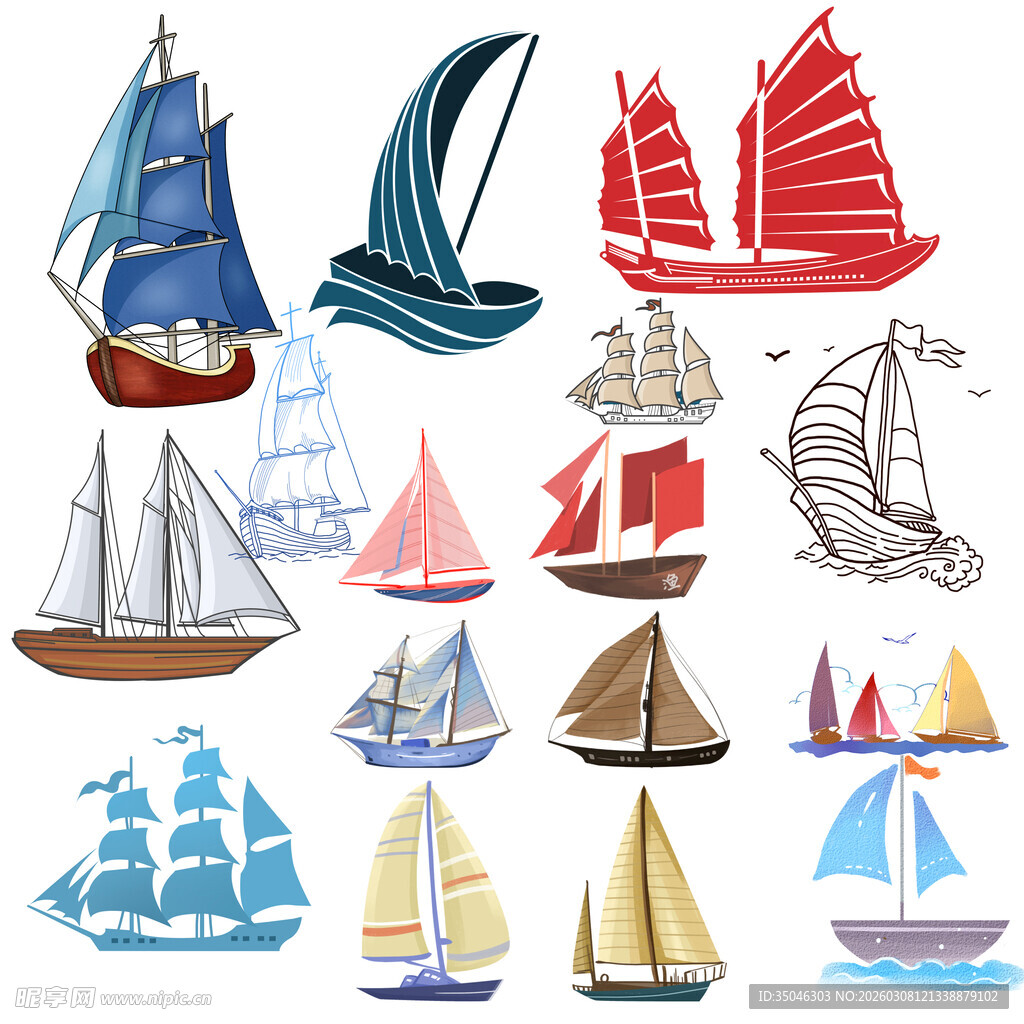 多彩帆船插画集合