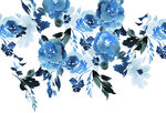 蓝色花卉水彩插画图案