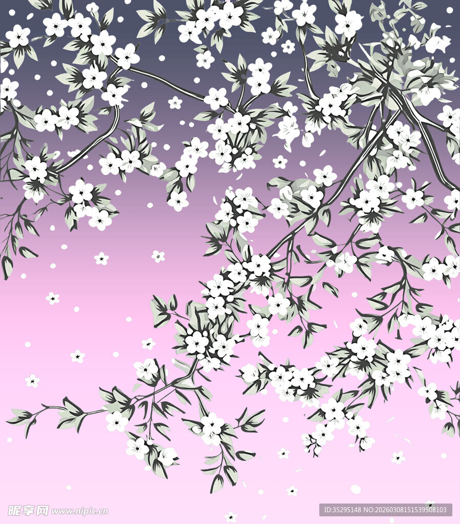 梦幻樱花树枝背景图