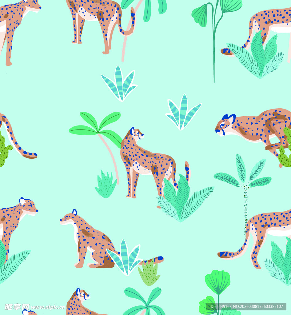 清新风动物绿植图案背景