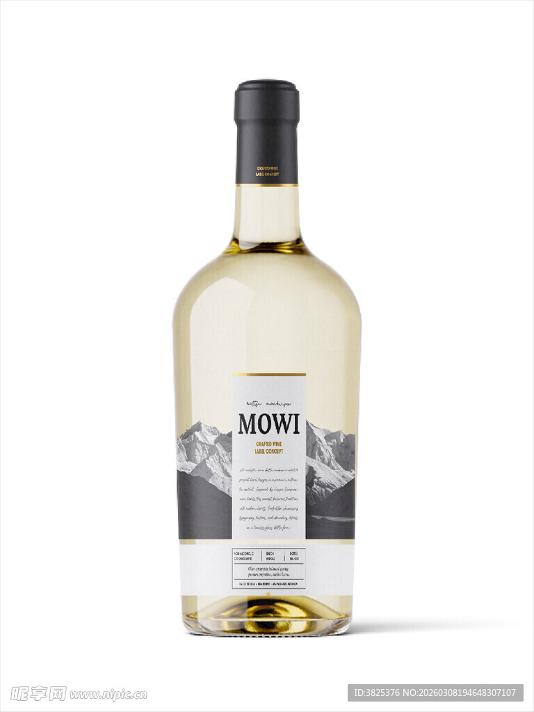 透明瓶白葡萄酒酒标样机