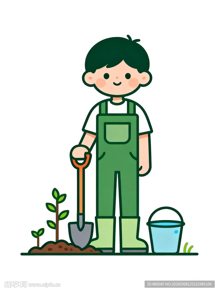 小男孩开心地进行园艺活动
