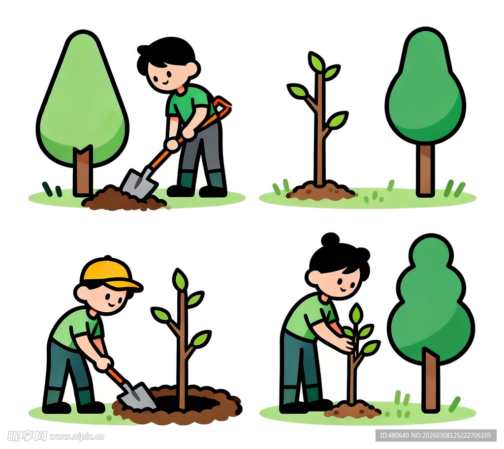 儿童植树场景图