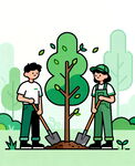 两人植树场景