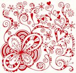 浪漫红色花卉爱心装饰图案