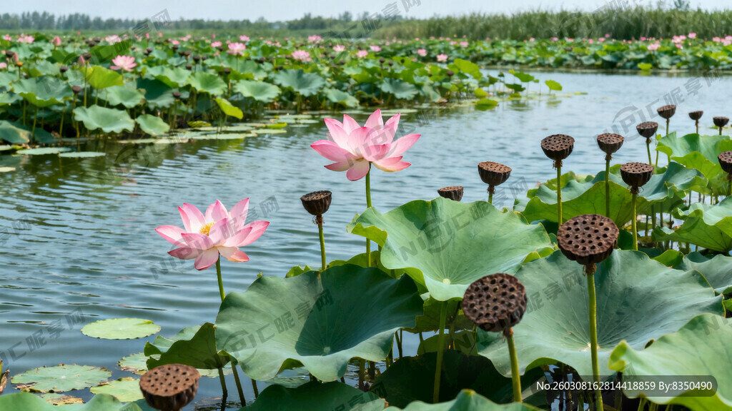 洪湖赤卫队荷花 莲蓬 远景