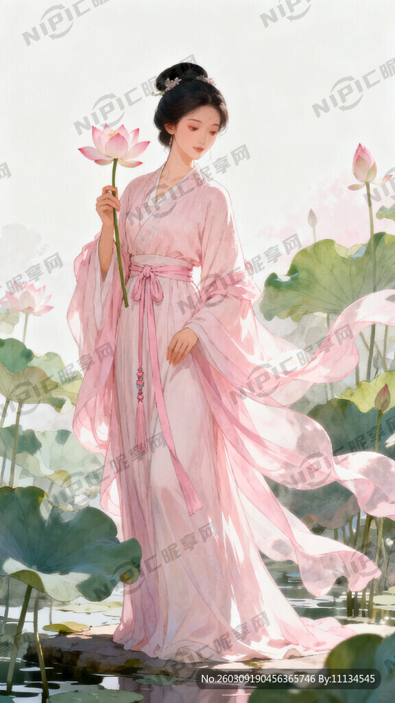 荷花花神  汉服  人物全身 