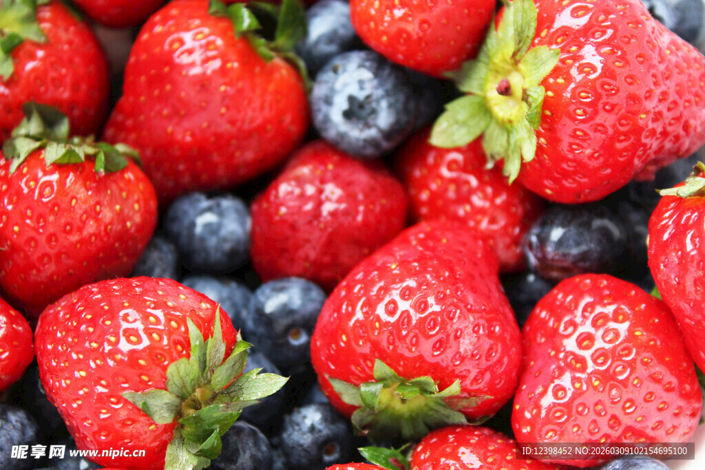 新鲜草莓与蓝莓的组合