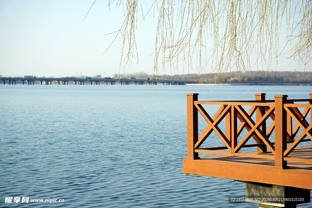 初春的湖面景色