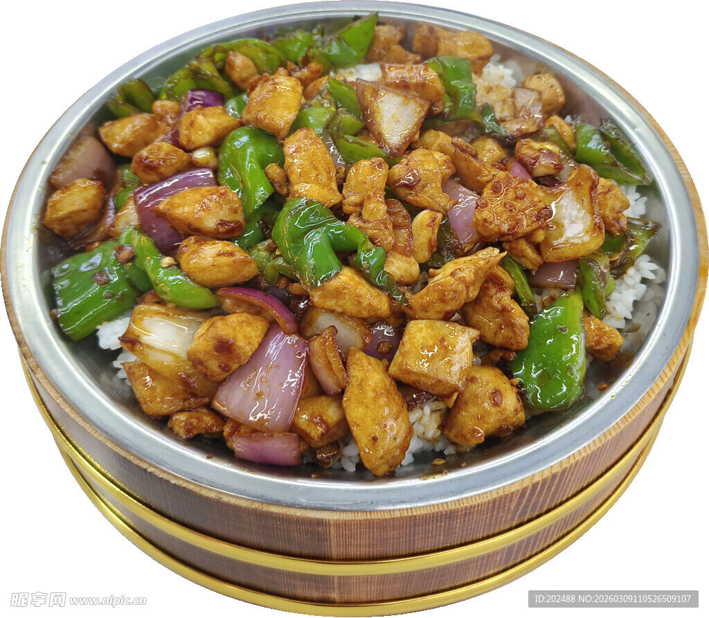 辣炒鸡丁木桶饭