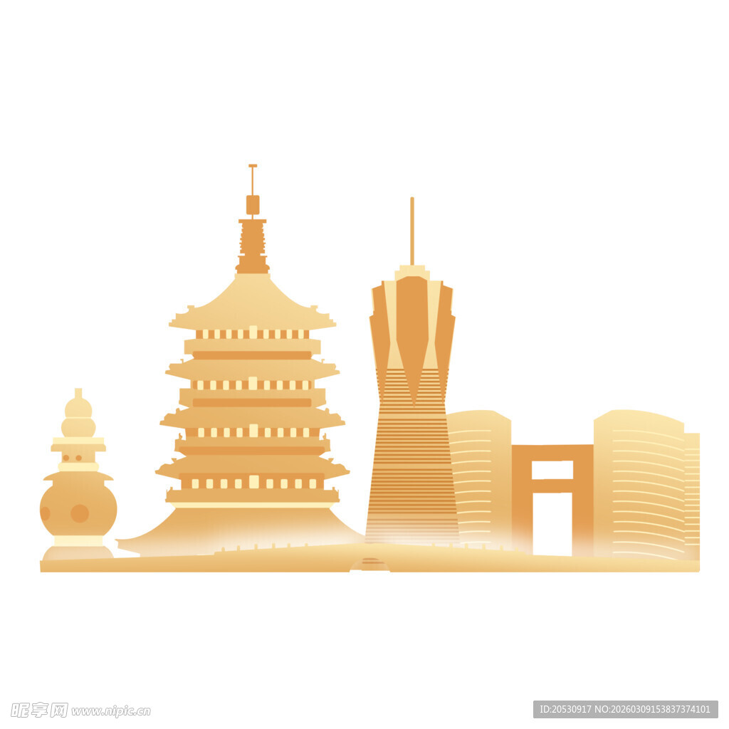 城市地标建筑剪影